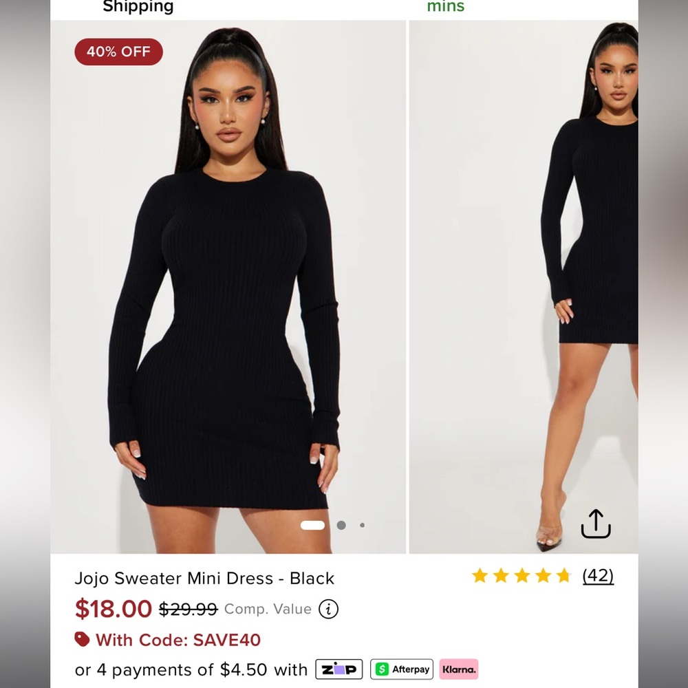 Fashion Nova Black Ribbed Long Sleeve Sweater Dress